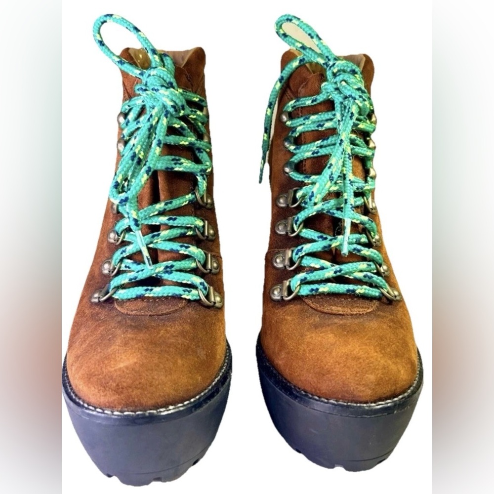 Polo Ralph Lauren Helene brown Suede Platform Ankle boots 36.5B laces NWOB sexy